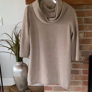 Long Cashmere 3/4 sleeve cowl neck sweater